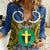 Vanuatu Tafea Province Women Casual Shirt Pig Tusk Mix Maori Pattern and Namele Leaf LT03 Female Blue - Polynesian Pride