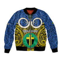 Personalised Vanuatu Tafea Province Bomber Jacket Pig Tusk Mix Maori Pattern and Namele Leaf LT03 Unisex Blue - Polynesian Pride