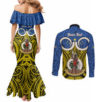 Personalised Vanuatu Tafea Province Couples Matching Mermaid Dress and Long Sleeve Button Shirts Pig Tusk Mix Maori Pattern and Namele Leaf LT03 - Polynesian Pride