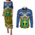 Personalised Vanuatu Tafea Province Couples Matching Puletasi Dress and Long Sleeve Button Shirts Pig Tusk Mix Maori Pattern and Namele Leaf LT03 Blue - Polynesian Pride