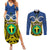 Personalised Vanuatu Tafea Province Couples Matching Summer Maxi Dress and Long Sleeve Button Shirts Pig Tusk Mix Maori Pattern and Namele Leaf LT03 Blue - Polynesian Pride