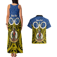 Personalised Vanuatu Tafea Province Couples Matching Tank Maxi Dress and Hawaiian Shirt Pig Tusk Mix Maori Pattern and Namele Leaf LT03 - Polynesian Pride