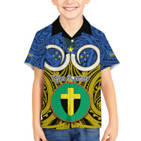 Personalised Vanuatu Tafea Province Kid Hawaiian Shirt Pig Tusk Mix Maori Pattern and Namele Leaf LT03 - Polynesian Pride