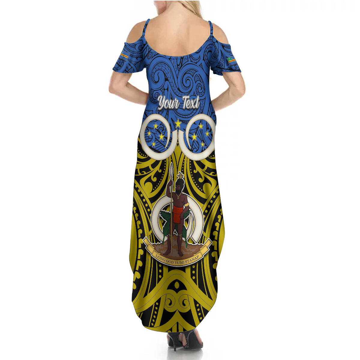 Personalised Vanuatu Tafea Province Summer Maxi Dress Pig Tusk Mix Maori Pattern and Namele Leaf LT03 - Polynesian Pride