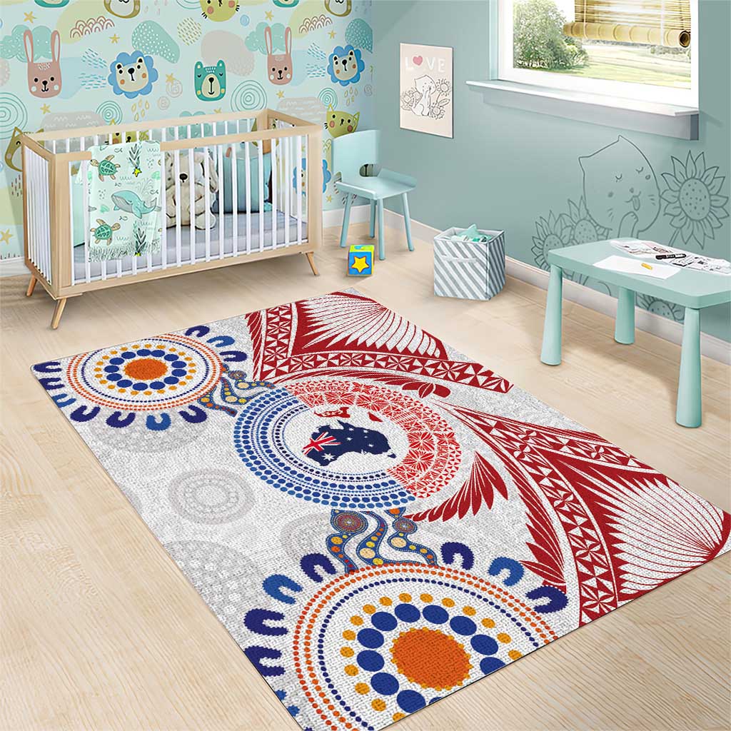 Tongan and Australian Culture Together Area Rug Ngatu Art Tribal Aboriginal Tattoo Pattern - Polynesian Pride