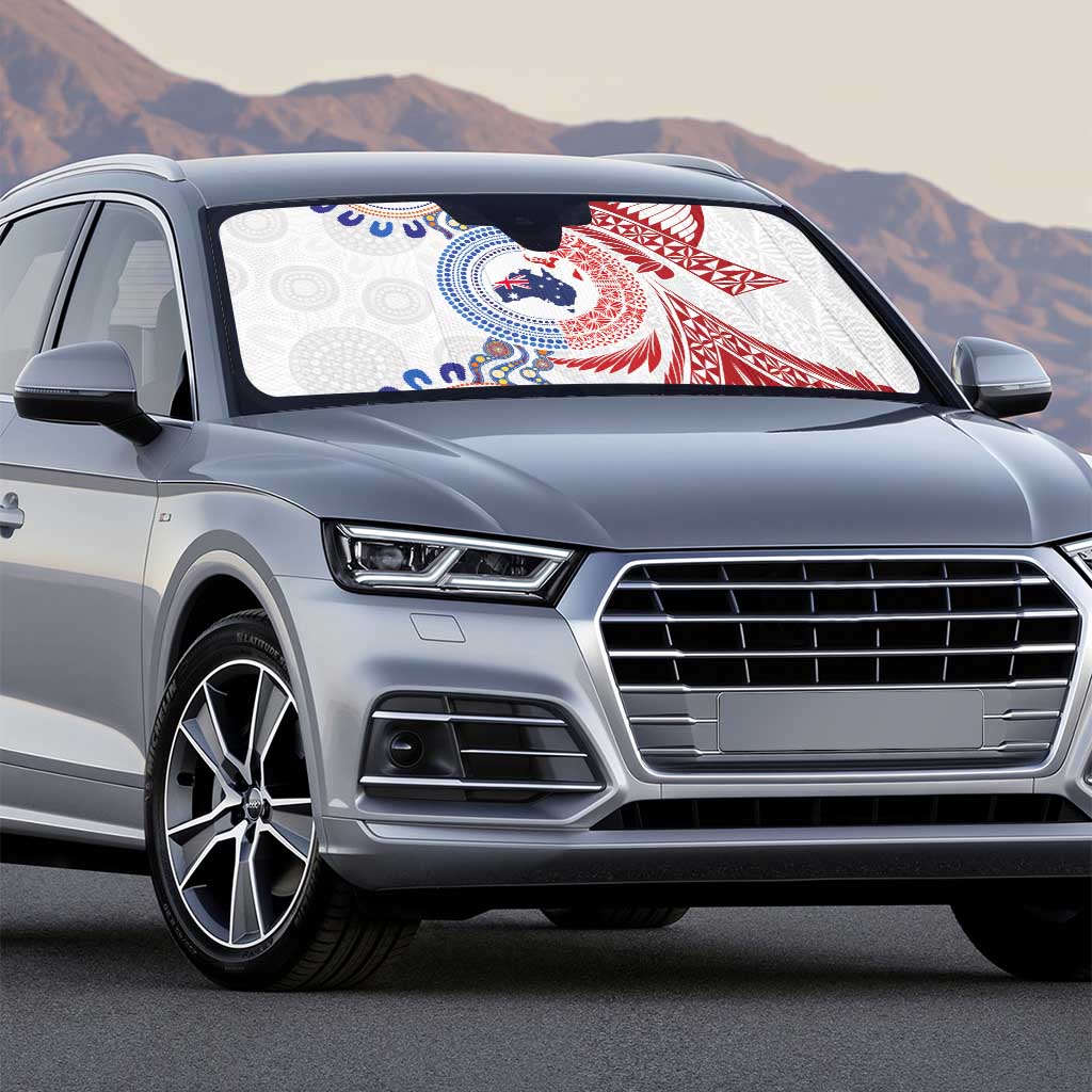 Tongan and Australian Culture Together Auto Sun Shade Ngatu Art Tribal Aboriginal Tattoo Pattern - Polynesian Pride
