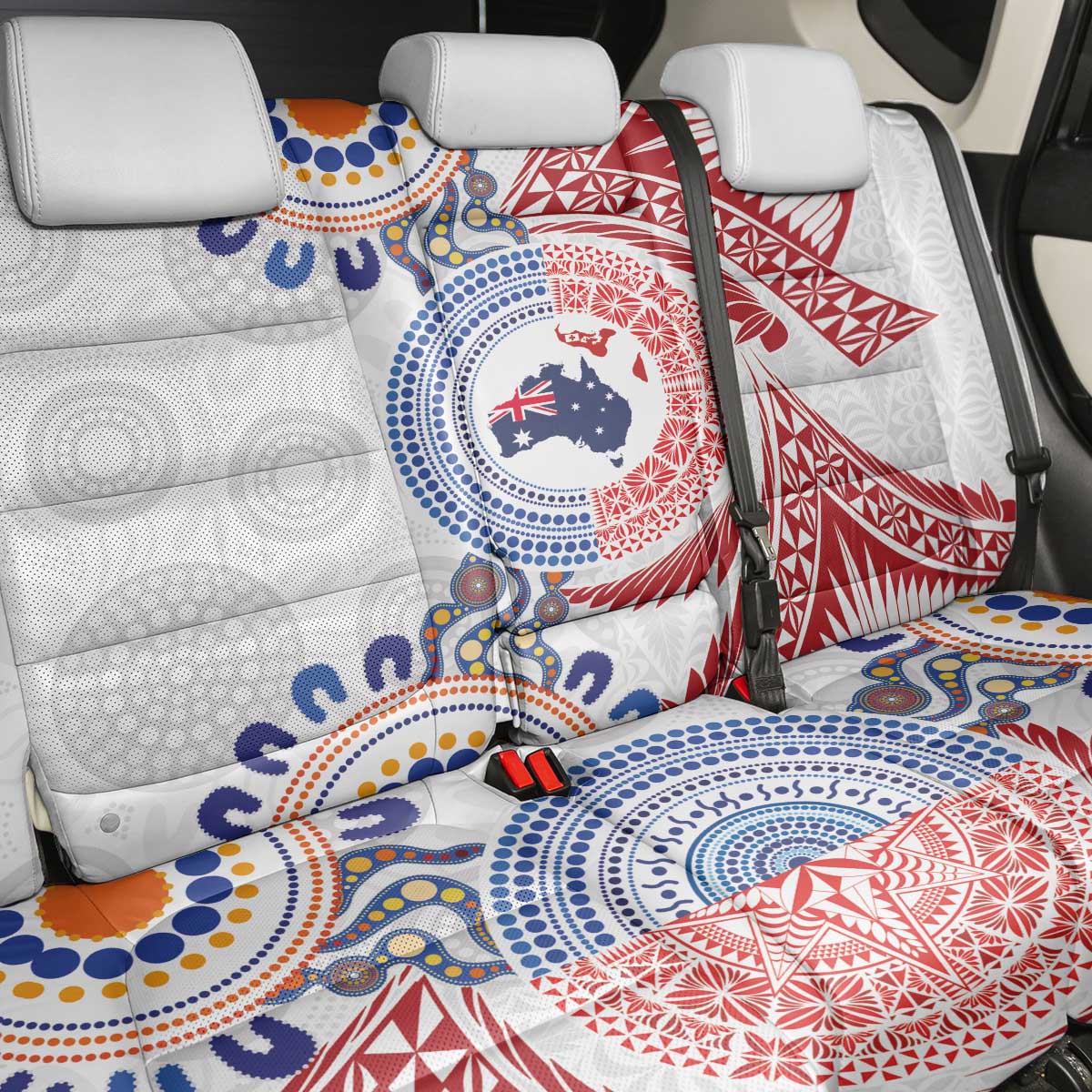 Tongan and Australian Culture Together Back Car Seat Cover Ngatu Art Tribal Aboriginal Tattoo Pattern - Polynesian Pride