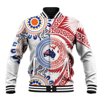 Tongan and Australian Culture Together Baseball Jacket Ngatu Art Tribal Aboriginal Tattoo Pattern - Polynesian Pride