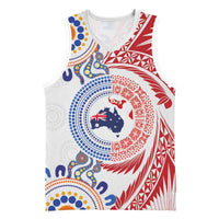 Tongan and Australian Culture Together Basketball Jersey Ngatu Art Tribal Aboriginal Tattoo Pattern - Polynesian Pride