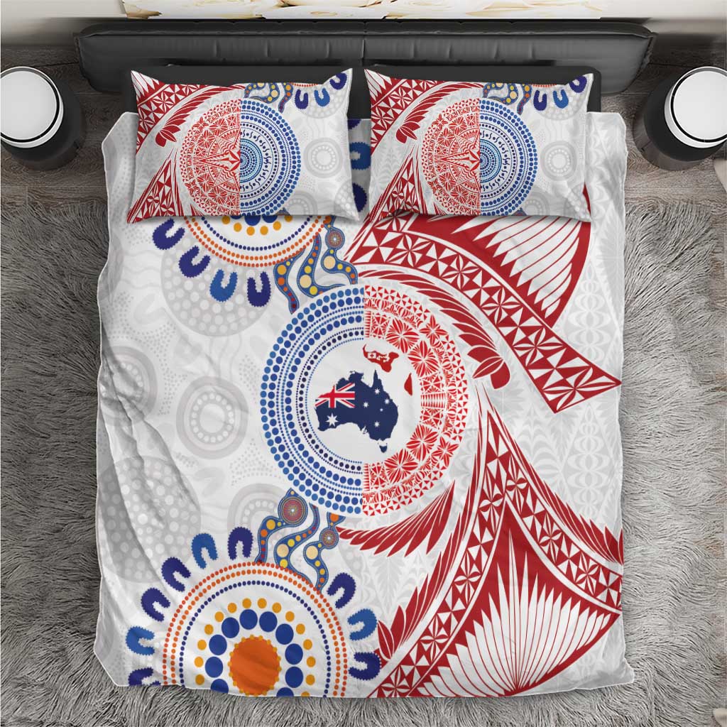 Tongan and Australian Culture Together Bedding Set Ngatu Art Tribal Aboriginal Tattoo Pattern - Polynesian Pride