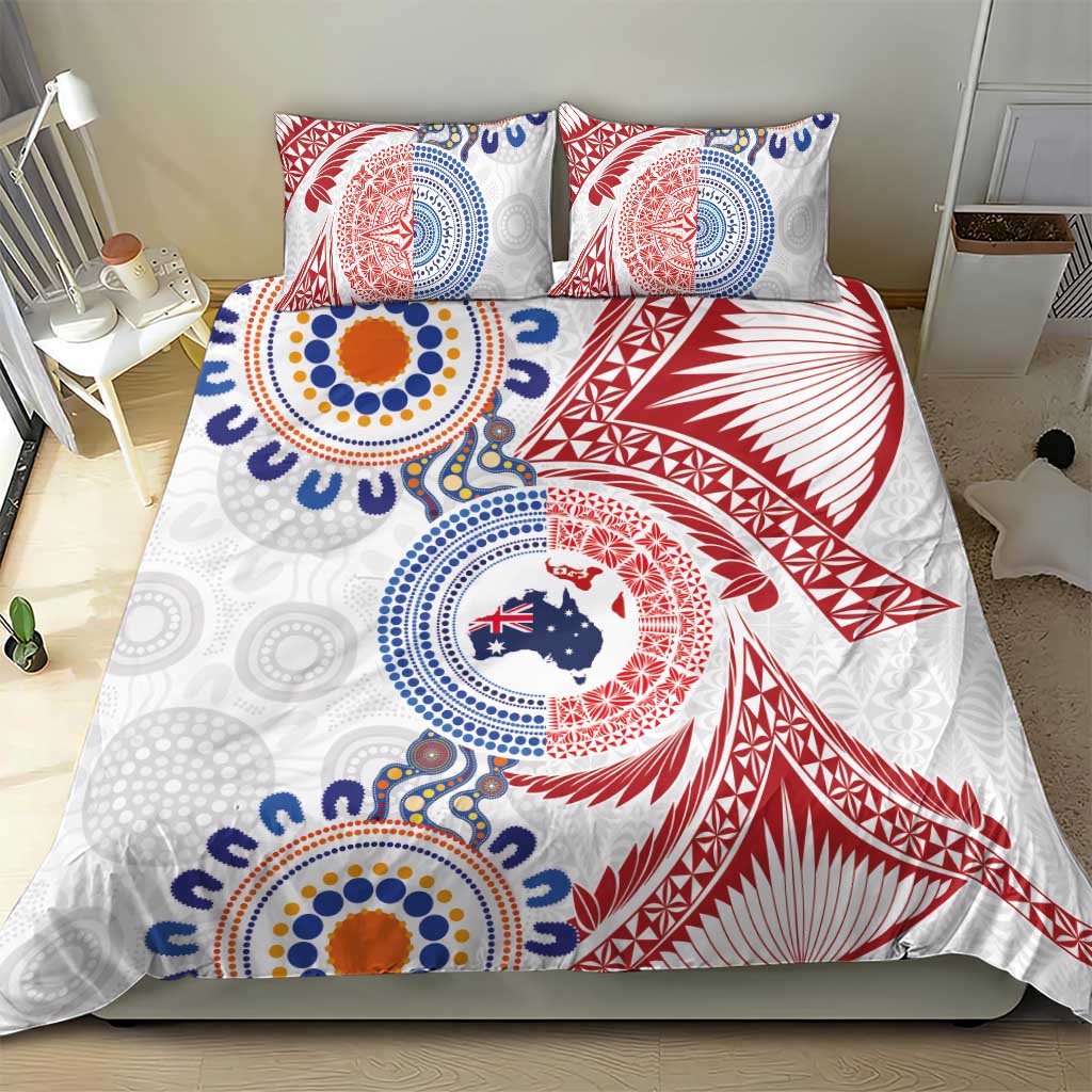 Tongan and Australian Culture Together Bedding Set Ngatu Art Tribal Aboriginal Tattoo Pattern - Polynesian Pride