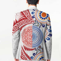 Tongan and Australian Culture Together Blazer Ngatu Art Tribal Aboriginal Tattoo Pattern - Polynesian Pride