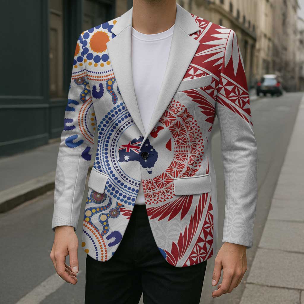 Tongan and Australian Culture Together Blazer Ngatu Art Tribal Aboriginal Tattoo Pattern - Polynesian Pride