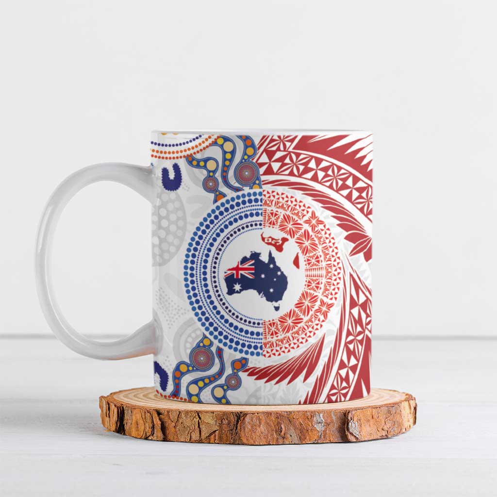 Tongan and Australian Culture Together Ceramic Mug Ngatu Art Tribal Aboriginal Tattoo Pattern - Polynesian Pride