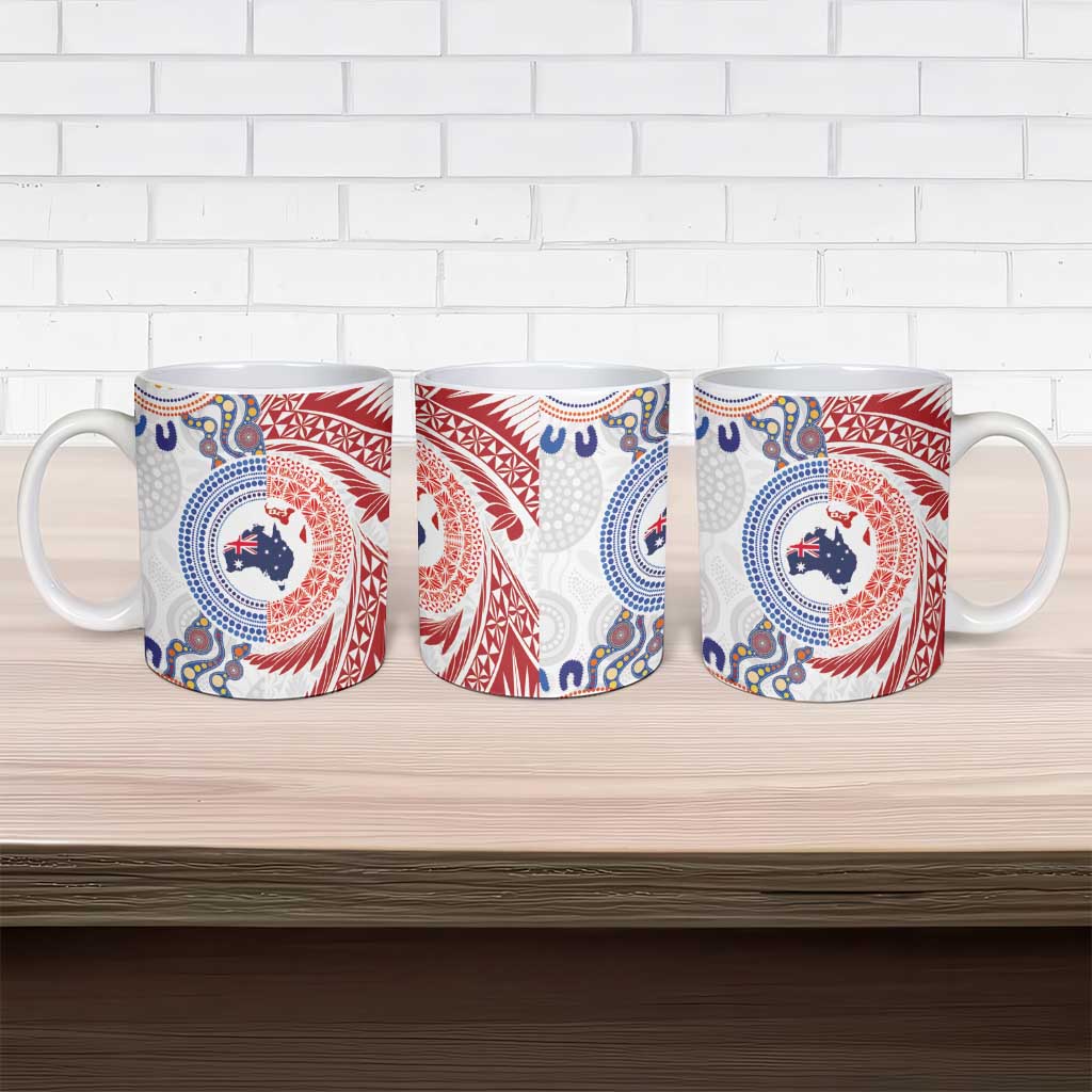Tongan and Australian Culture Together Ceramic Mug Ngatu Art Tribal Aboriginal Tattoo Pattern - Polynesian Pride