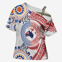 Tongan and Australian Culture Together Cross Shoulder Shirt Ngatu Art Tribal Aboriginal Tattoo Pattern - Polynesian Pride