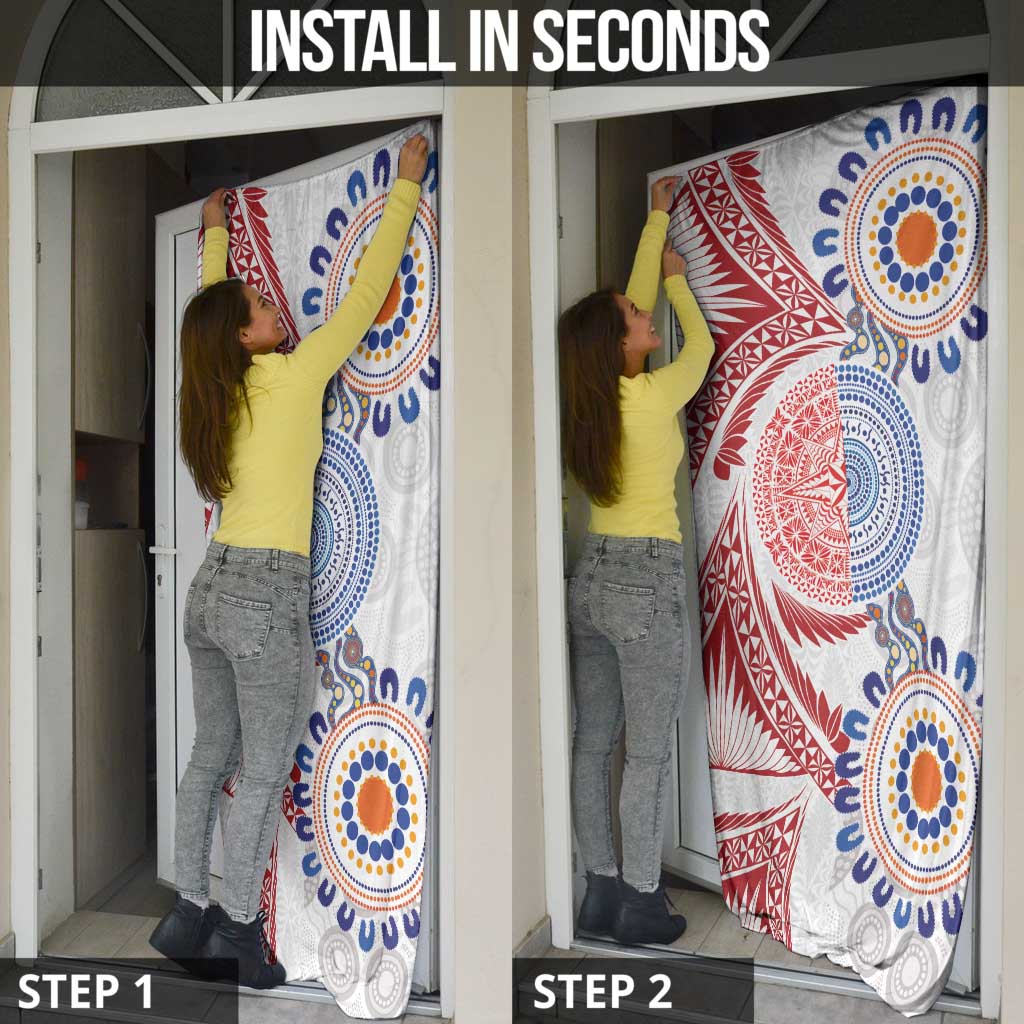 Tongan and Australian Culture Together Door Cover Ngatu Art Tribal Aboriginal Tattoo Pattern - Polynesian Pride