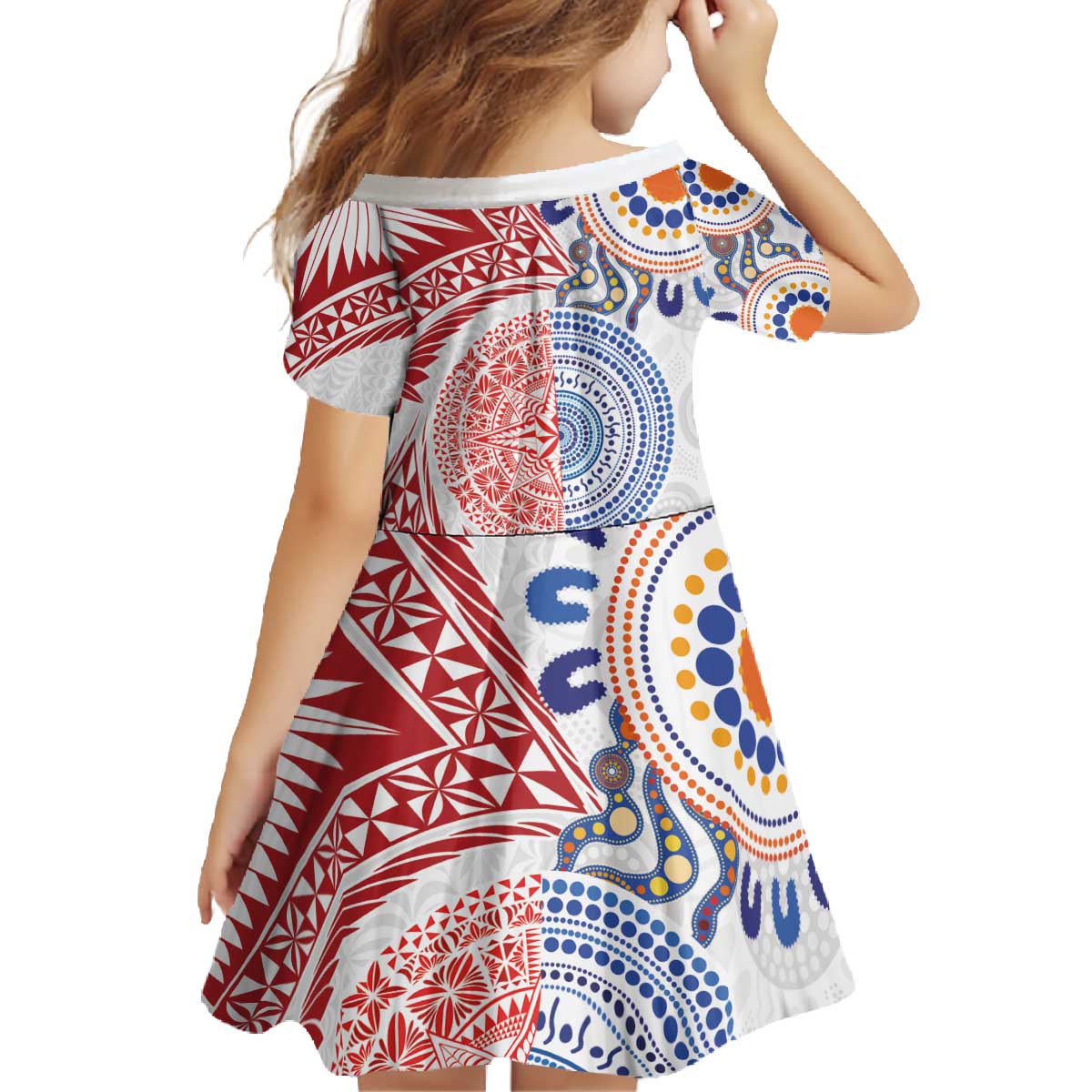 Tongan and Australian Culture Together Family Matching Off The Shoulder Long Sleeve Dress and Hawaiian Shirt Ngatu Art Tribal Aboriginal Tattoo Pattern - Polynesian Pride