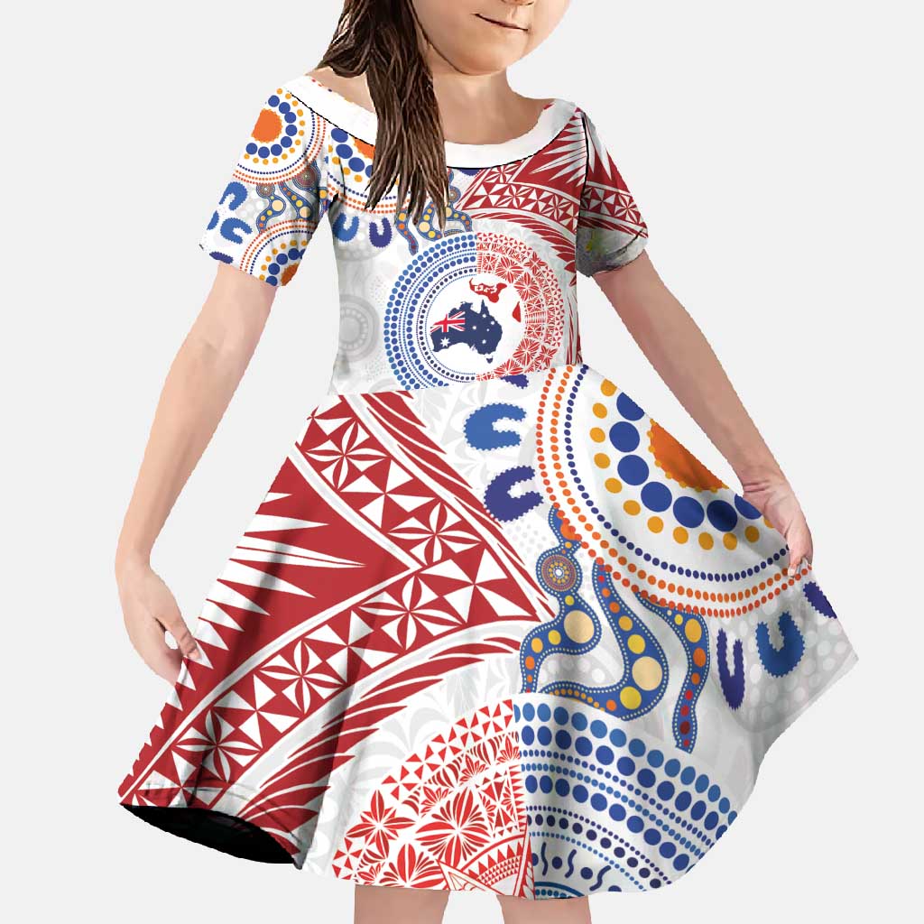 Tongan and Australian Culture Together Family Matching Tank Maxi Dress and Hawaiian Shirt Ngatu Art Tribal Aboriginal Tattoo Pattern - Polynesian Pride