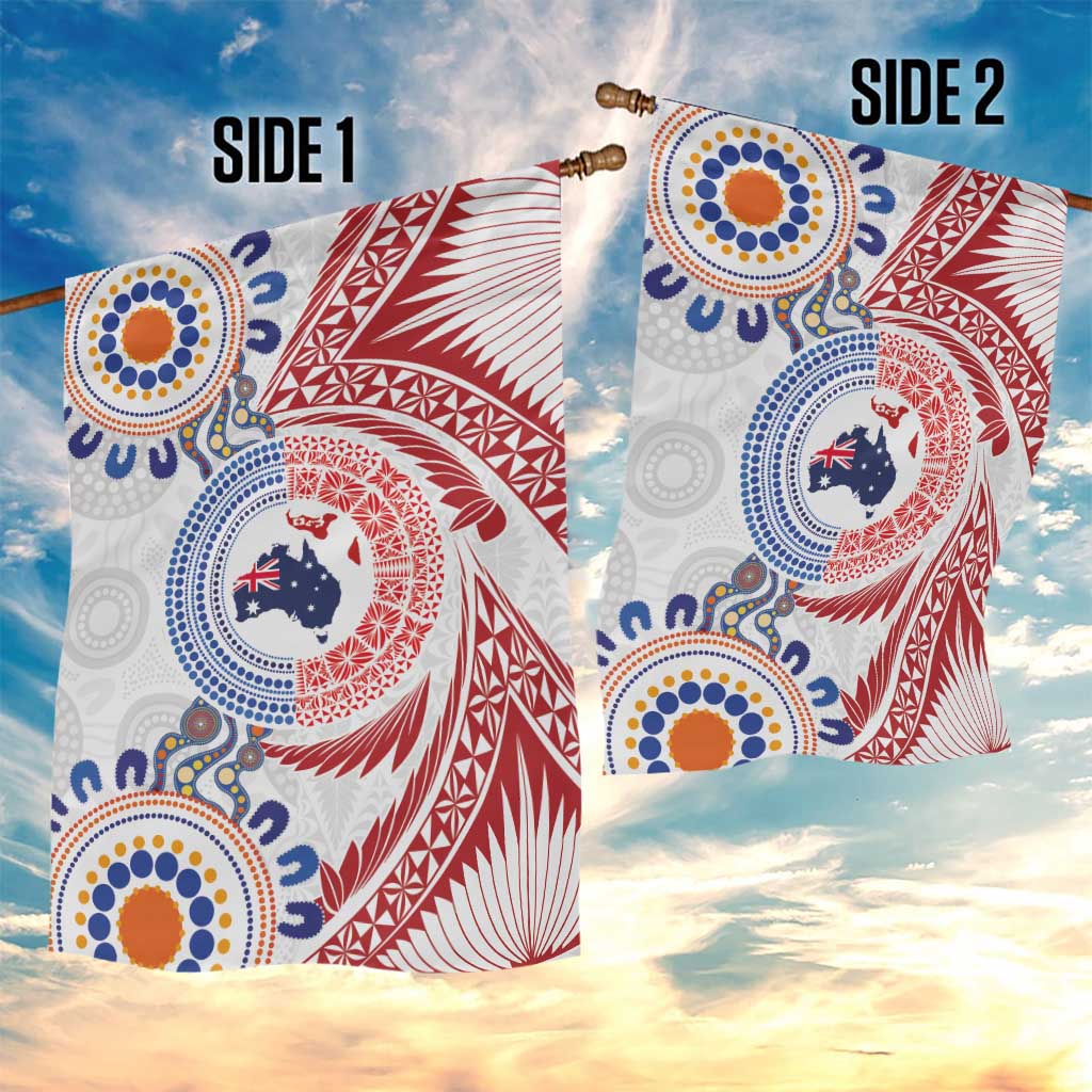 Tongan and Australian Culture Together Garden Flag Ngatu Art Tribal Aboriginal Tattoo Pattern - Polynesian Pride