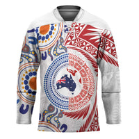 Tongan and Australian Culture Together Hockey Jersey Ngatu Art Tribal Aboriginal Tattoo Pattern - Polynesian Pride