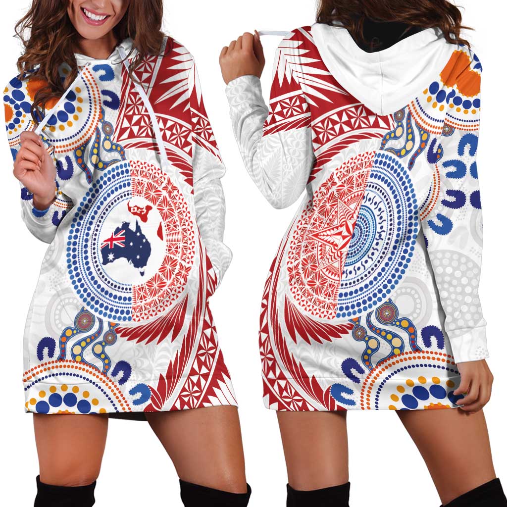 Tongan and Australian Culture Together Hoodie Dress Ngatu Art Tribal Aboriginal Tattoo Pattern - Polynesian Pride