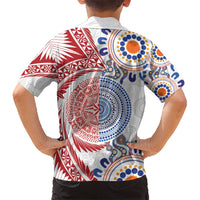 Tongan and Australian Culture Together Kid Hawaiian Shirt Ngatu Art Tribal Aboriginal Tattoo Pattern - Polynesian Pride