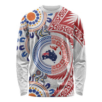 Tongan and Australian Culture Together Long Sleeve Shirt Ngatu Art Tribal Aboriginal Tattoo Pattern - Polynesian Pride