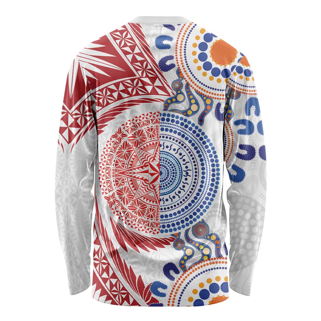 Tongan and Australian Culture Together Long Sleeve Shirt Ngatu Art Tribal Aboriginal Tattoo Pattern - Polynesian Pride