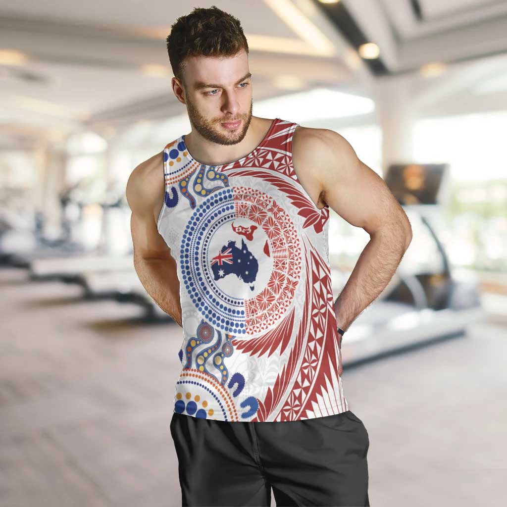 Tongan and Australian Culture Together Men Tank Top Ngatu Art Tribal Aboriginal Tattoo Pattern - Polynesian Pride