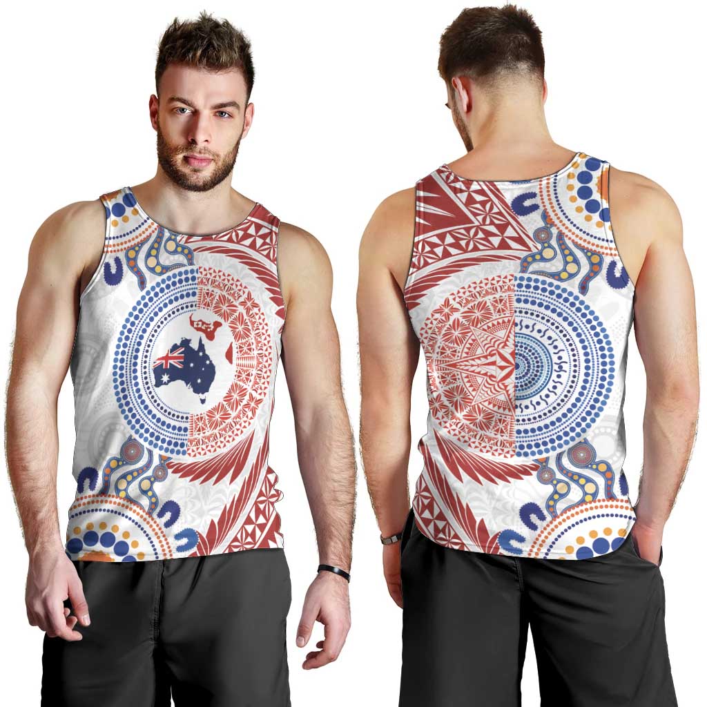 Tongan and Australian Culture Together Men Tank Top Ngatu Art Tribal Aboriginal Tattoo Pattern - Polynesian Pride