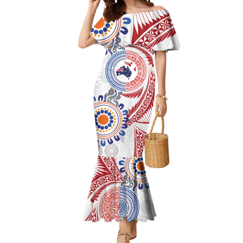 Tongan and Australian Culture Together Mermaid Dress Ngatu Art Tribal Aboriginal Tattoo Pattern - Polynesian Pride