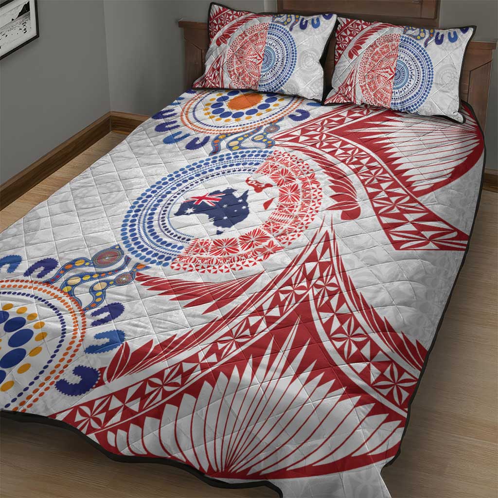 Tongan and Australian Culture Together Quilt Bed Set Ngatu Art Tribal Aboriginal Tattoo Pattern - Polynesian Pride