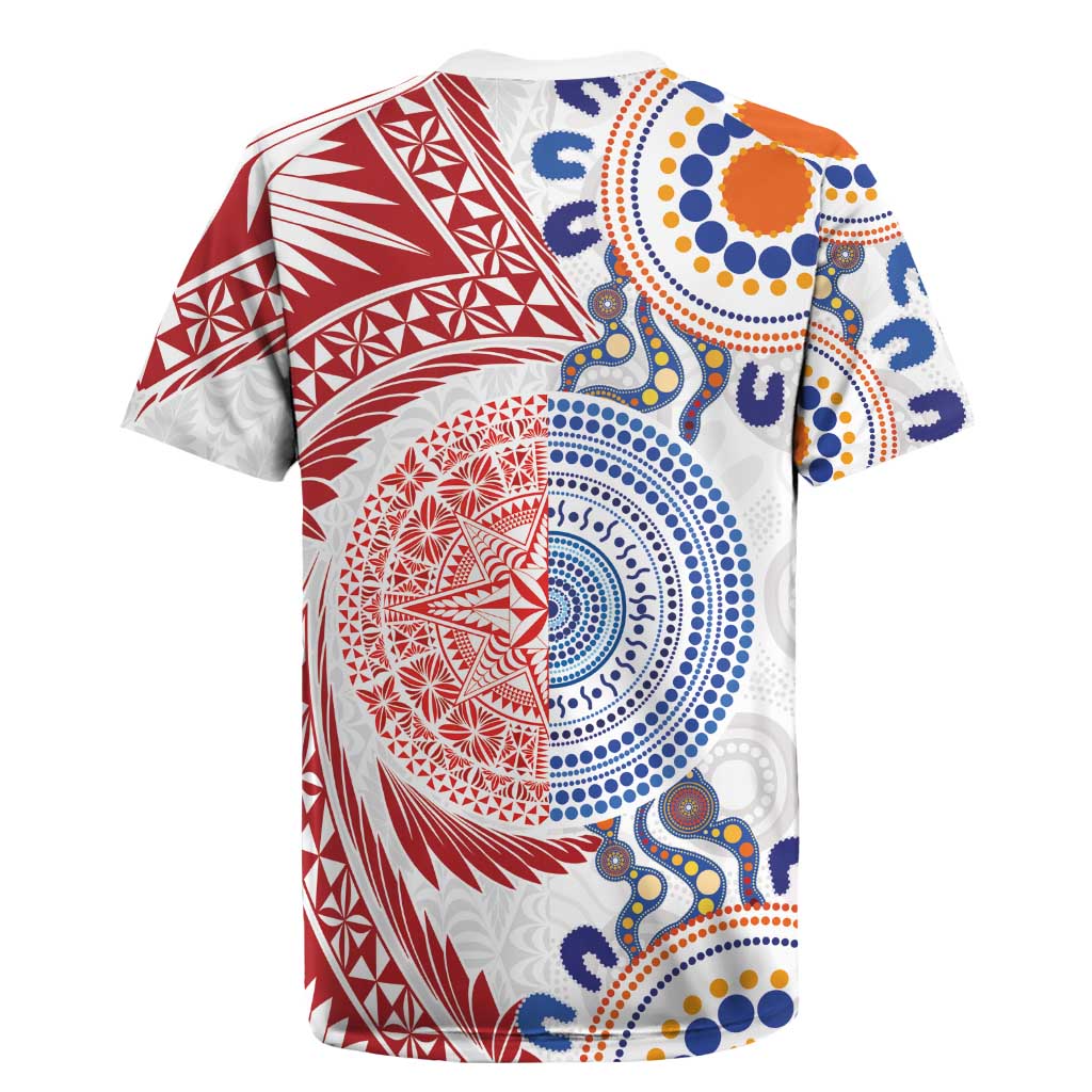 Tongan and Australian Culture Together Rugby Jersey Ngatu Art Tribal Aboriginal Tattoo Pattern - Polynesian Pride