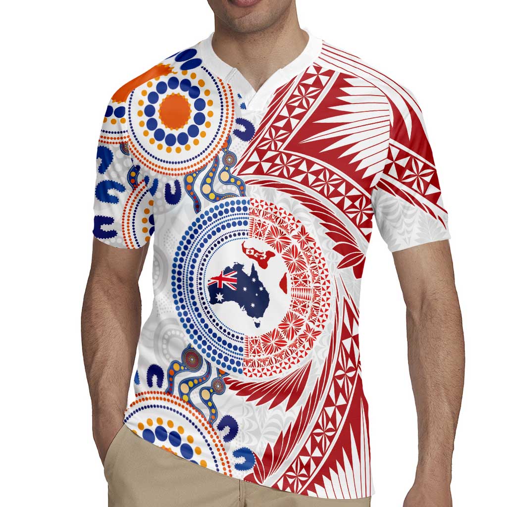 Tongan and Australian Culture Together Rugby Jersey Ngatu Art Tribal Aboriginal Tattoo Pattern - Polynesian Pride