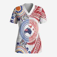 Tongan and Australian Culture Together Scrub Top Ngatu Art Tribal Aboriginal Tattoo Pattern - Polynesian Pride