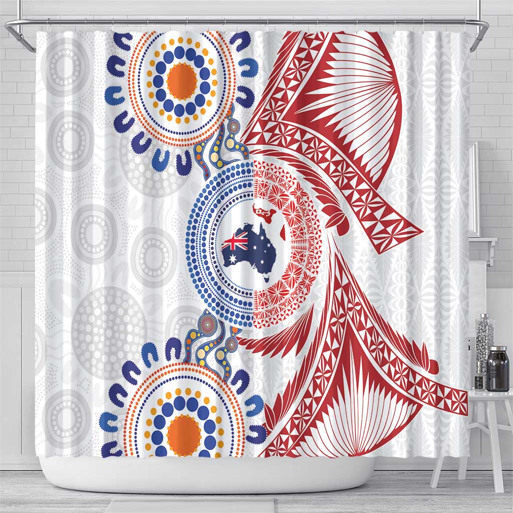 Tongan and Australian Culture Together Shower Curtain Ngatu Art Tribal Aboriginal Tattoo Pattern - Polynesian Pride