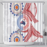 Tongan and Australian Culture Together Shower Curtain Ngatu Art Tribal Aboriginal Tattoo Pattern - Polynesian Pride