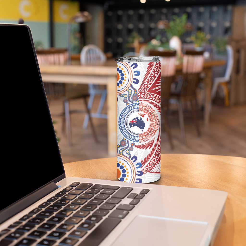 Tongan and Australian Culture Together Skinny Tumbler Ngatu Art Tribal Aboriginal Tattoo Pattern - Polynesian Pride