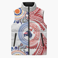 Tongan and Australian Culture Together Sleeveless Puffer Jacket Ngatu Art Tribal Aboriginal Tattoo Pattern - Polynesian Pride