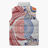 Tongan and Australian Culture Together Sleeveless Puffer Jacket Ngatu Art Tribal Aboriginal Tattoo Pattern - Polynesian Pride
