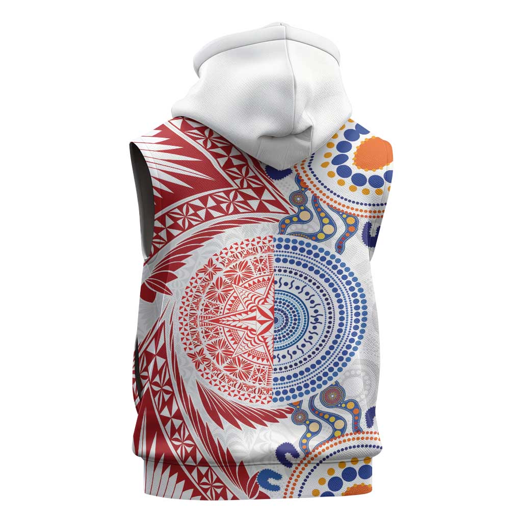 Tongan and Australian Culture Together Sleeveless Zip Hoodie Ngatu Art Tribal Aboriginal Tattoo Pattern - Polynesian Pride