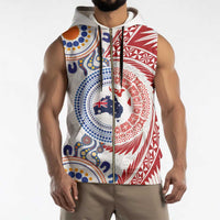 Tongan and Australian Culture Together Sleeveless Zip Hoodie Ngatu Art Tribal Aboriginal Tattoo Pattern - Polynesian Pride