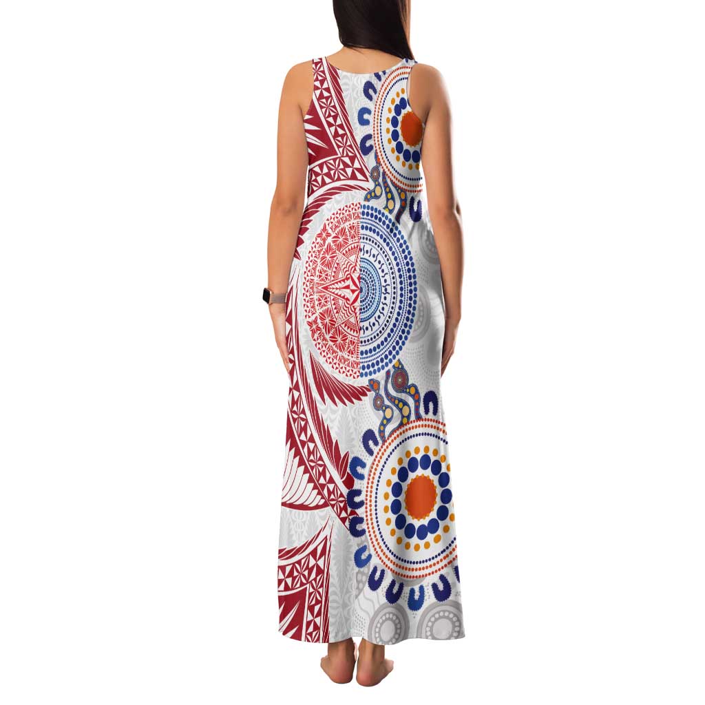 Tongan and Australian Culture Together Tank Maxi Dress Ngatu Art Tribal Aboriginal Tattoo Pattern - Polynesian Pride