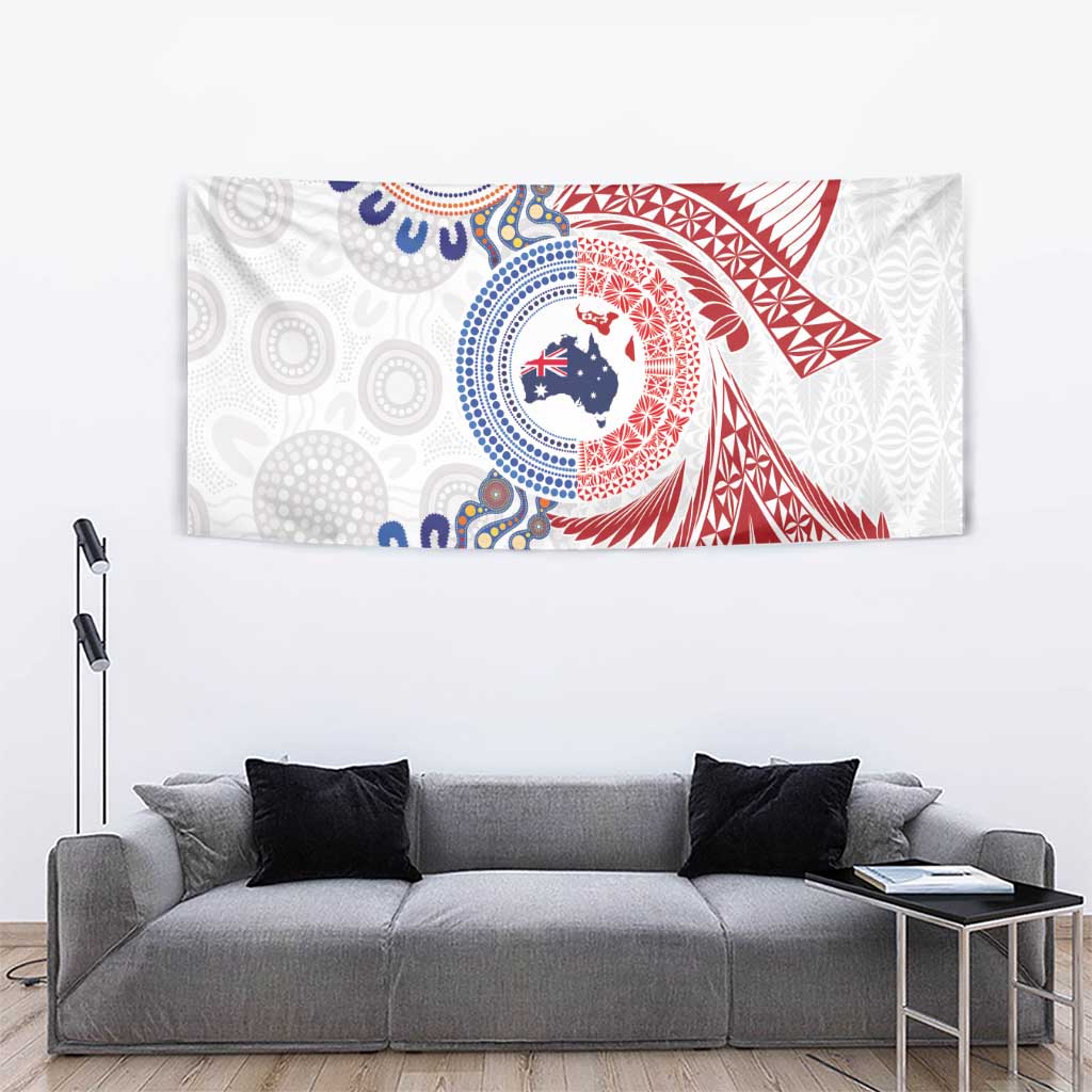 Tongan and Australian Culture Together Tapestry Ngatu Art Tribal Aboriginal Tattoo Pattern - Polynesian Pride