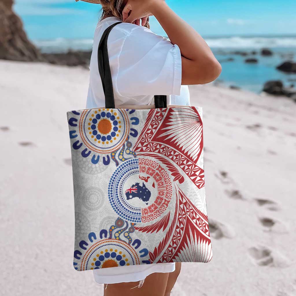 Tongan and Australian Culture Together Tote Bag Ngatu Art Tribal Aboriginal Tattoo Pattern - Polynesian Pride