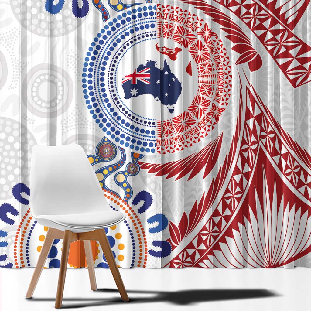 Tongan and Australian Culture Together Window Curtain Ngatu Art Tribal Aboriginal Tattoo Pattern - Polynesian Pride