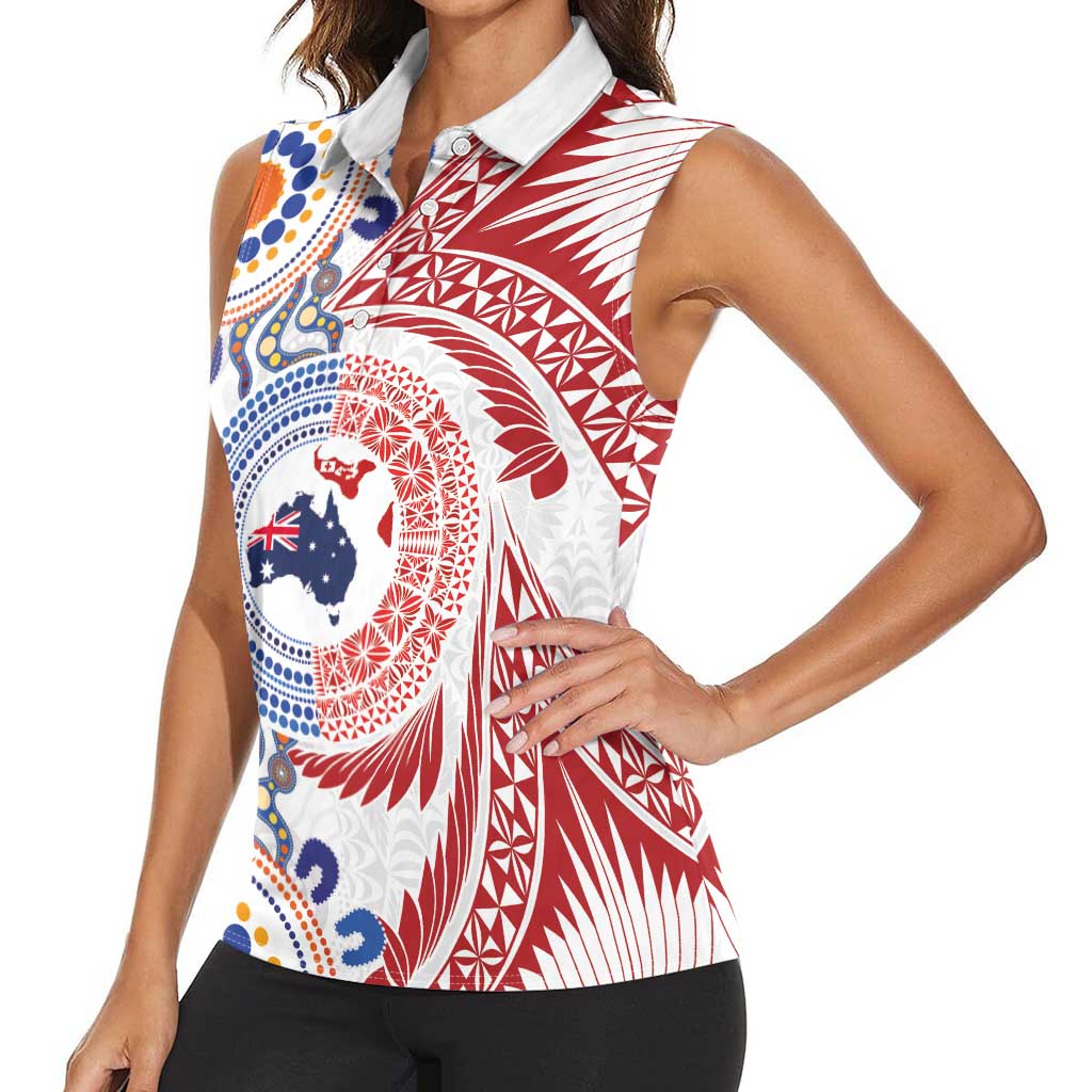 Tongan and Australian Culture Together Women Sleeveless Polo Shirt Ngatu Art Tribal Aboriginal Tattoo Pattern - Polynesian Pride