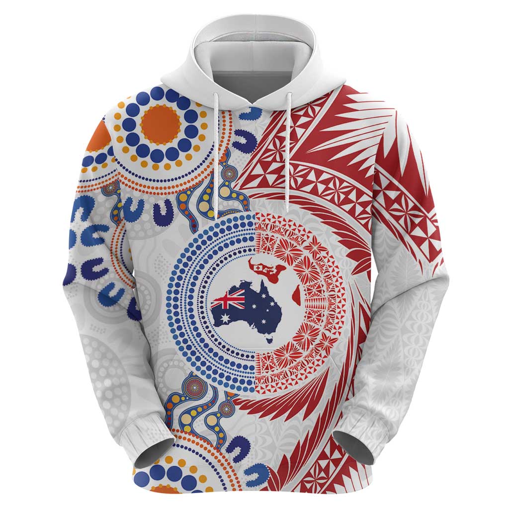 Tongan and Australian Culture Together Zip Hoodie Ngatu Art Tribal Aboriginal Tattoo Pattern - Polynesian Pride