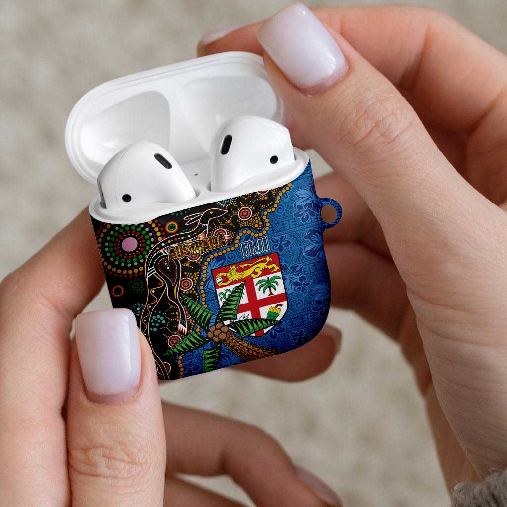 Fijian and Australian Culture Together AirPods Case Aboriginal Art and Tapa Motifs with Kangaroo and Palm Tree - Polynesian Pride